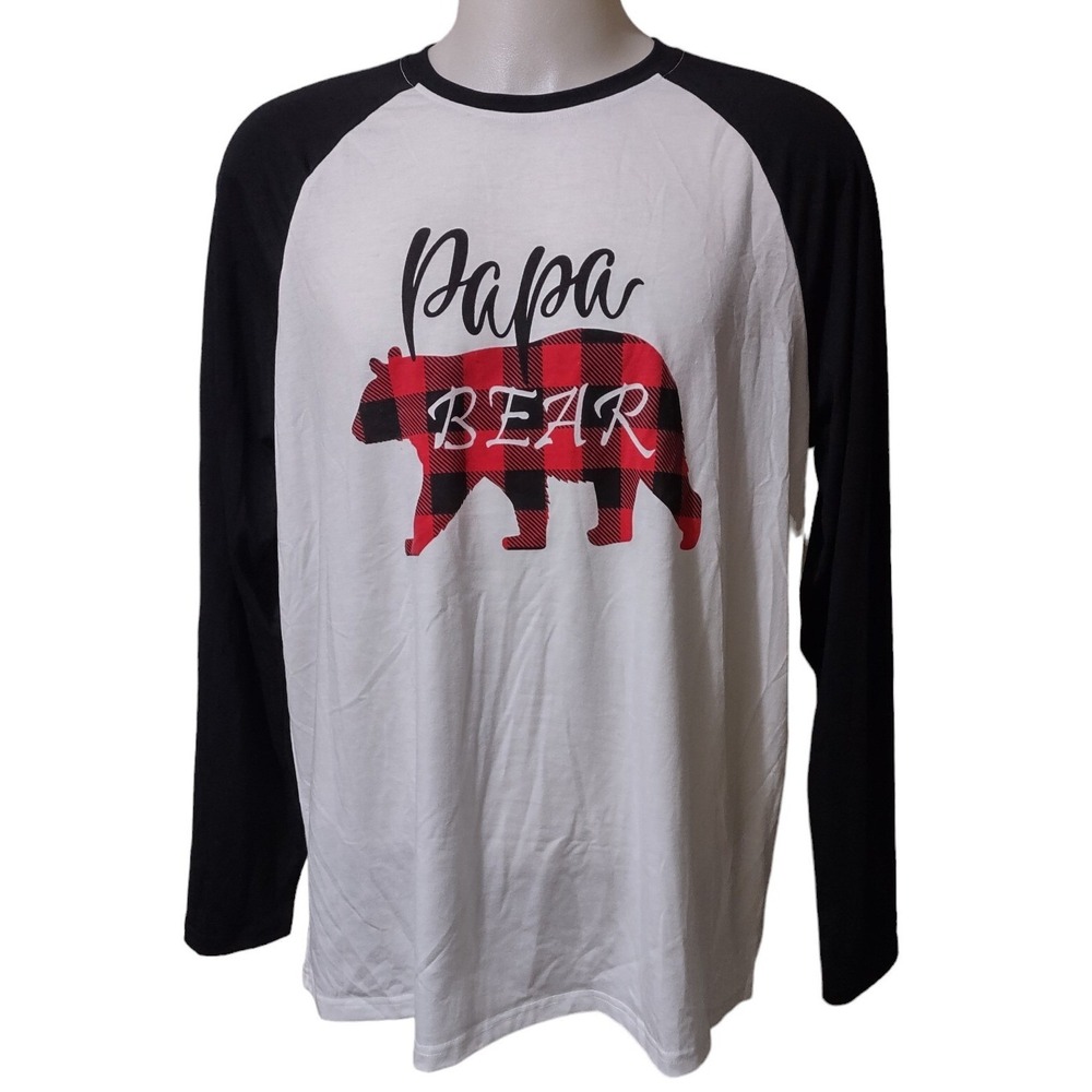 Iffei Papa Bear Long Sleeve Baseball T-Shirt Men's Size 2X White W Black Sleeves